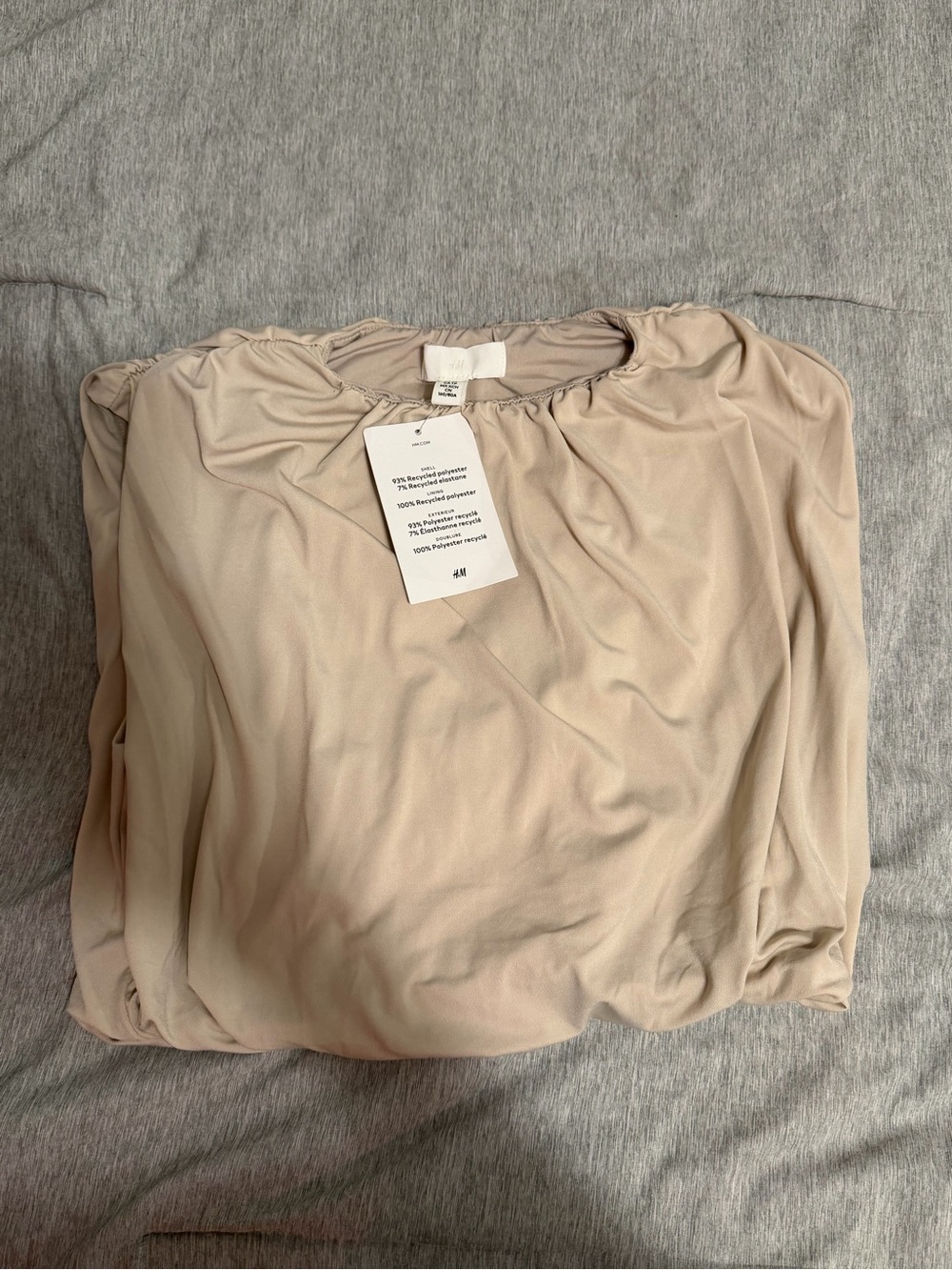 H&M Beige Gathered Neck Lightweight Blouse